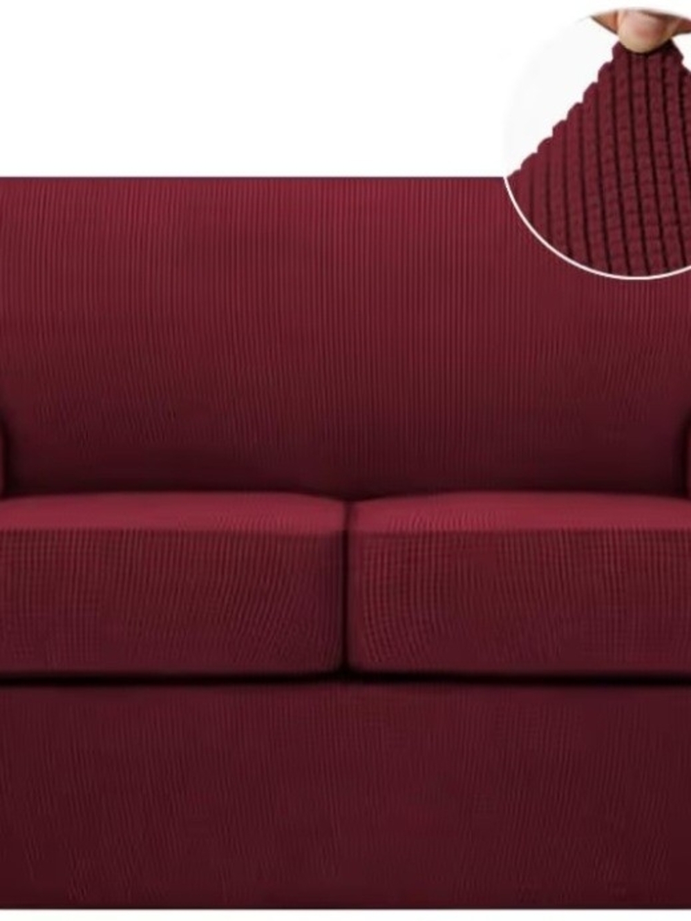 Stretch 3-Piece Ribbed Sofa Slipcover - Burgundy